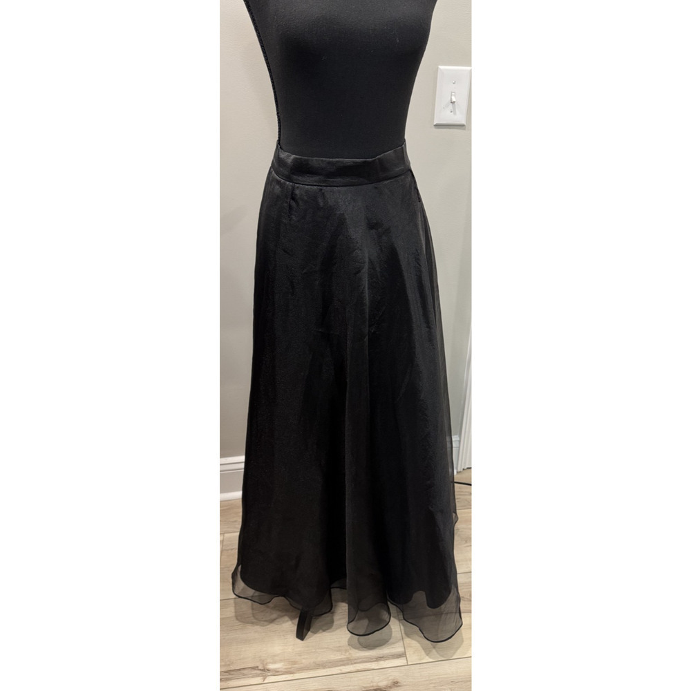 Vintage Whimsigoth Maxi Skirt Sheer Black Organza Lined Goth Evening Sheen Sz 14